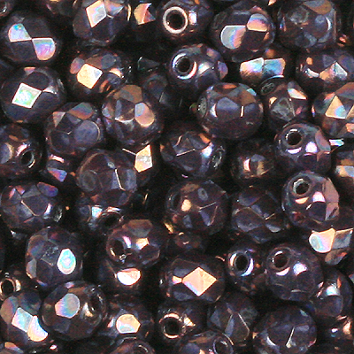 GBFP04-563 - Czech fire-polished beads - Opaque violet Nebula   