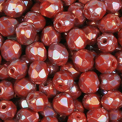 GBFP04-568 - Czech fire-polished beads - Opaque Coral Red Nebula   