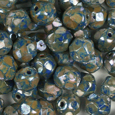 GBFP06-420 - Czech fire-polished beads - opaque blue picasso 