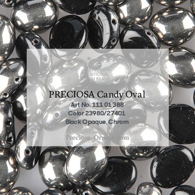 GBCDYOV08-288 - Czech Candy Oval Beads - jet chrome, half coated