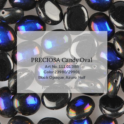 GBCDYOV08-289 - Czech Candy Oval Beads - jet azuro, half coated