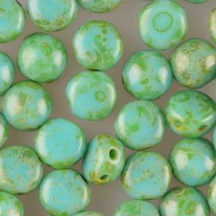 GBCDY12-431 - Czech Candy Beads - turquoise green travertin