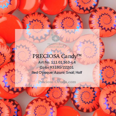 GBCDYLA08-468 - Czech Candy Beads - opaque red azuro laser ammonite
