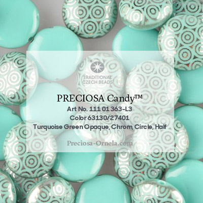 GBCDYLC08-469 - Czech Candy Beads - turquoise green chrome laser circles