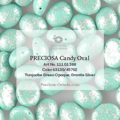GBCDYOV08-758 - Czech Candy Oval Beads - opaque turquoise green granite silver
