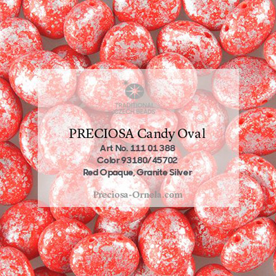 GBCDYOV08-759 - Czech Candy Oval Beads - opaque red granite silver