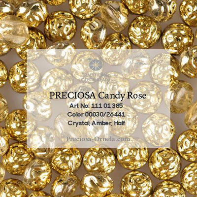 GBCDYR08-209 - Czech Candy Rose Beads - crystal amber, half-coated