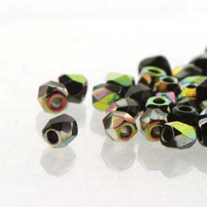 GBFP02-279 - Czech fire-polished beads - jet vitrail half-coated