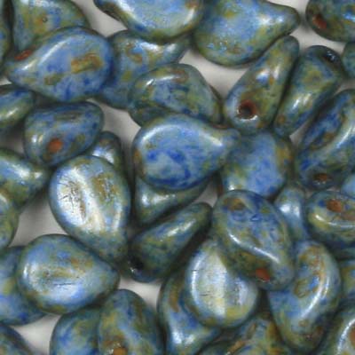 GBPIP-792 - Czech pips pressed beads - blue picasso on white alabaster