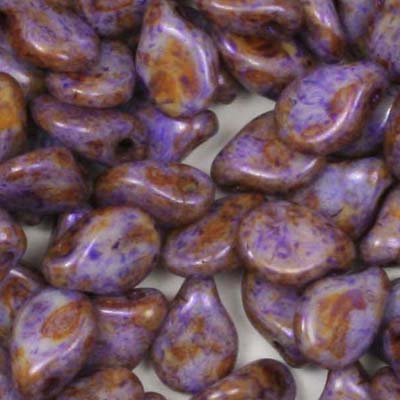 GBPIP-802 - Czech pips pressed beads - violet picasso on white alabaster