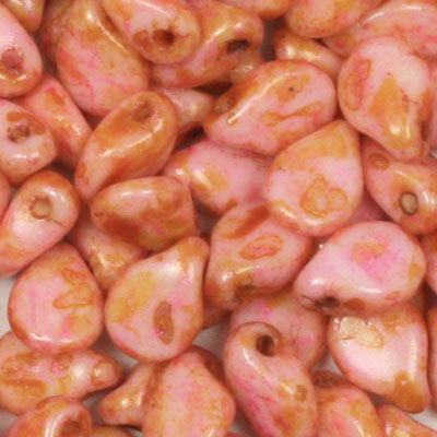 GBPIP-804 - Czech pips pressed beads - salmon picasso on white alabaster