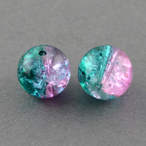 GBCR10-T6 - glass crackle beads - pink/green turquoise