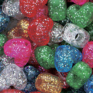 PB-HT SP-M3 - heart pony beads - sparkle mixed colours