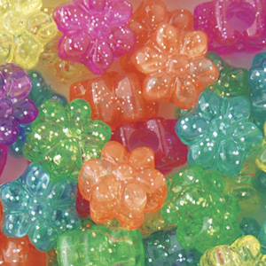 PB-FL SP-M10 - flower pony beads - jelly sparkle mixed colours