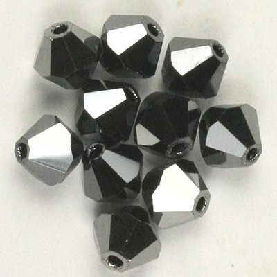 CCBIC03 72 2X Czech crystal bicones - jet hematite (gunmetal)
