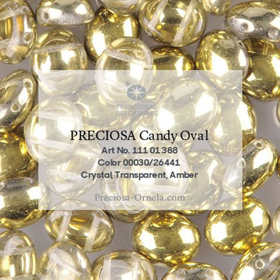 GBCDYOV06-209 Czech Candy Oval Beads - crystal amber, half coated