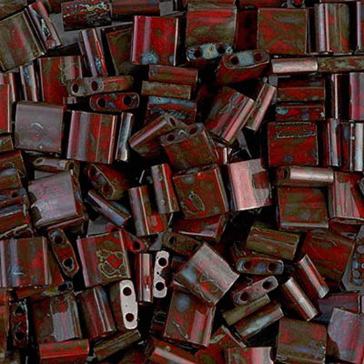 TL4521 Miyuki Tila Beads - opaque red picasso TL4521 Miyuki Tila Beads - opaque red picasso