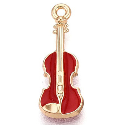 ECH21-RED-1 Red Enamel Guitar Charm/Pendant - light gold 
