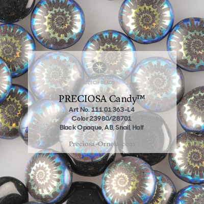 GBCDYLA08-6AB Czech Candy Beads - jet AB laser ammonite