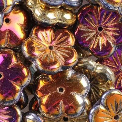 GBFL-216 Czech flower beads - crystal California violet